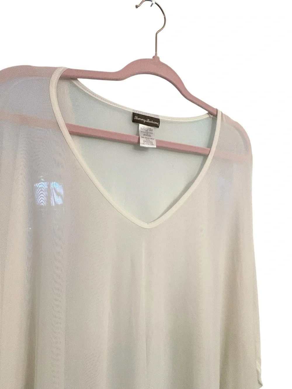Tommy Bahama Cream V-Neck Sheer Flowing Resort Wear Poncho Shell (only) sz XL - Picture 4 of 6